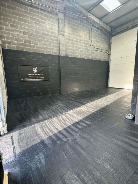 Indoor training area at the Rogue Wolves K9 academy.
