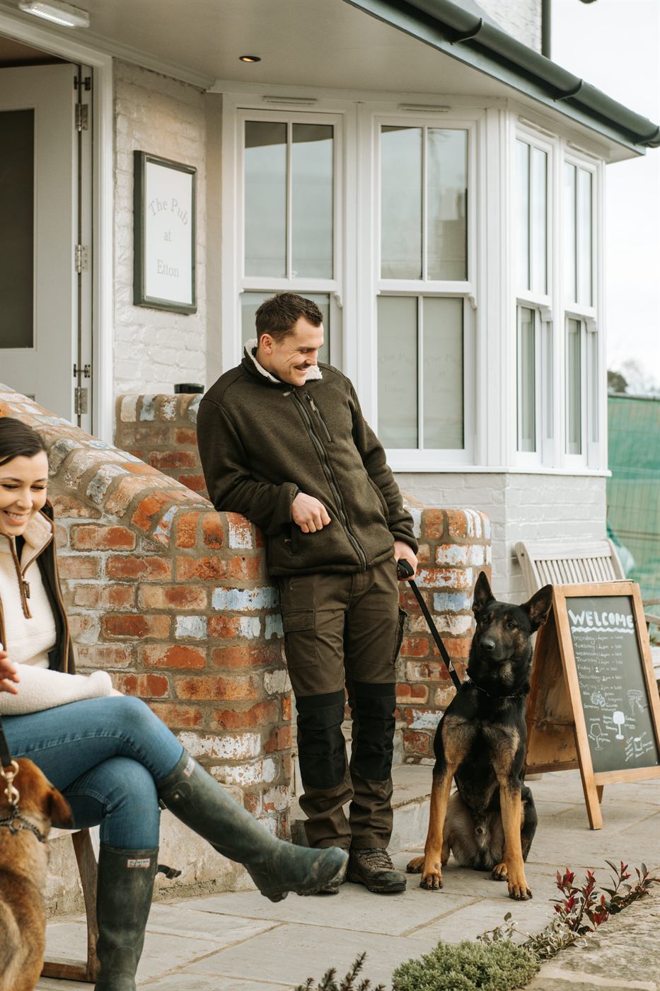 Pet dog training handover moment.